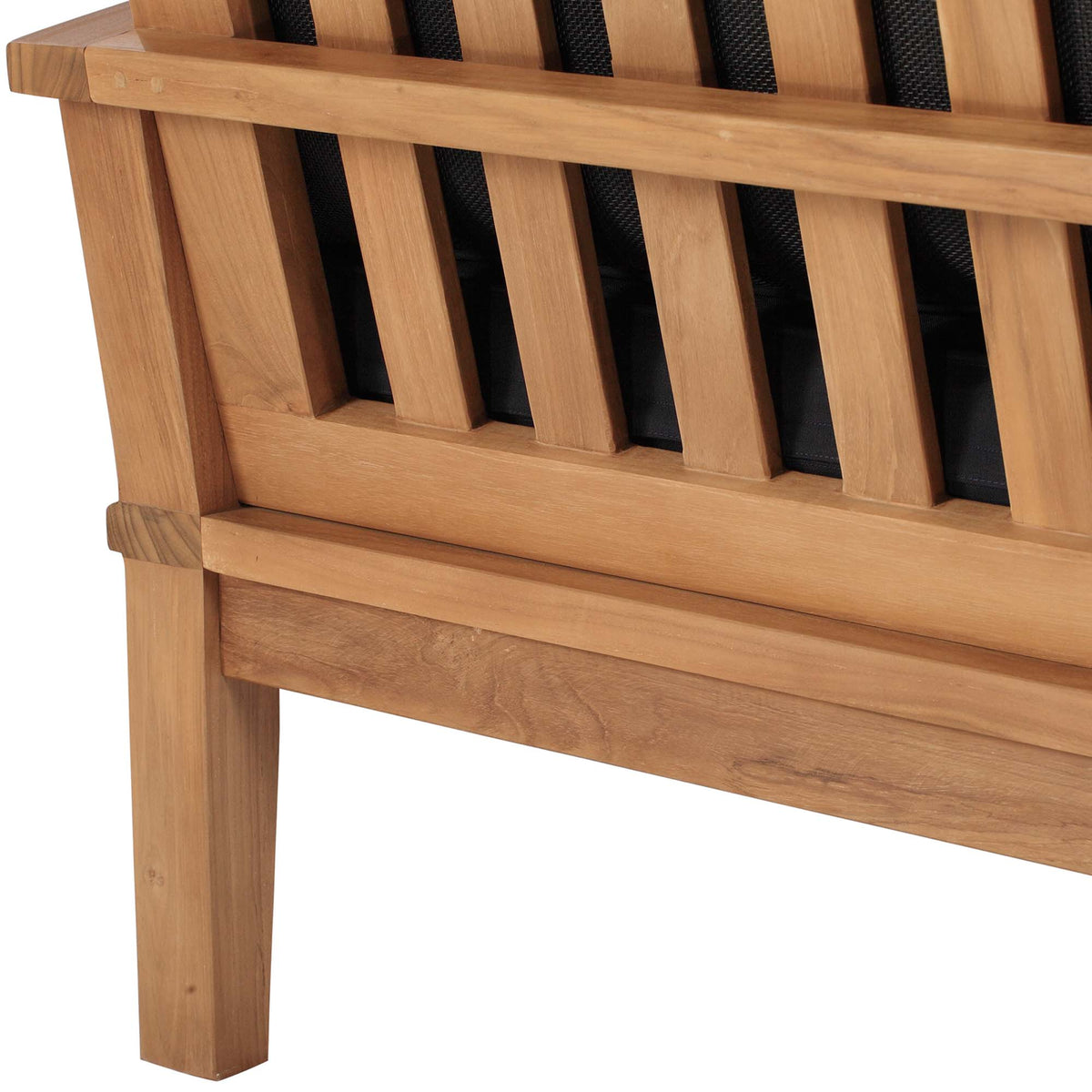 Marina Outdoor Patio Teak Sofa by Modway, natural teak frame with black cushions on Tampa Home & Garden Store