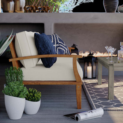 Marina Outdoor Teak Sofa by Modway with beige cushions on Tampa Home & Garden Store