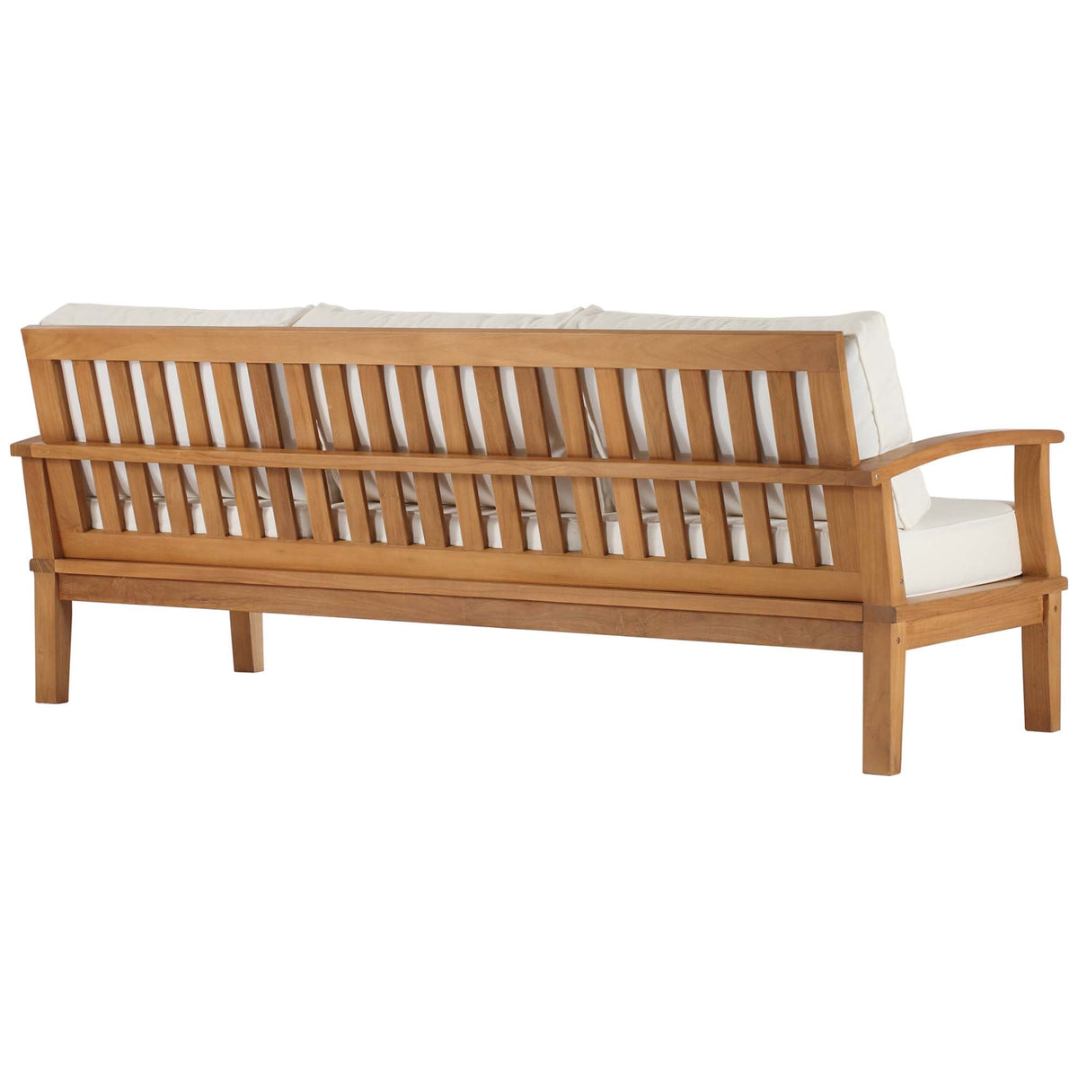 Marina Outdoor Patio Teak Sofa by Modway with cream cushions and a slatted teak frame on Tampa Home & Garden Store
