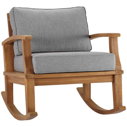 Marina outdoor teak rocking chair by Modway with gray cushions on Tampa Home & Garden Store