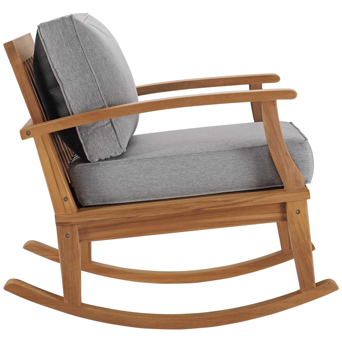 Marina outdoor teak rocking chair with gray cushions and wood frame by Modway on Tampa Home & Garden Store