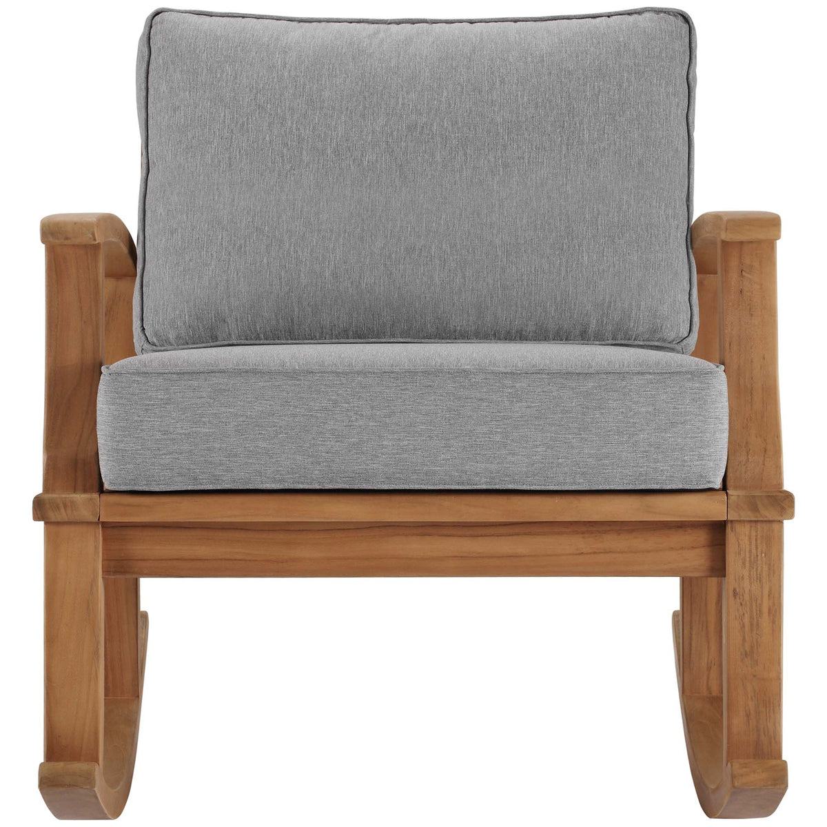 Marina outdoor teak rocking chair by Modway with gray upholstered cushions on Tampa Home & Garden Store