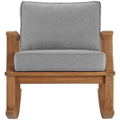 Marina outdoor teak rocking chair by Modway with gray upholstered cushions on Tampa Home & Garden Store