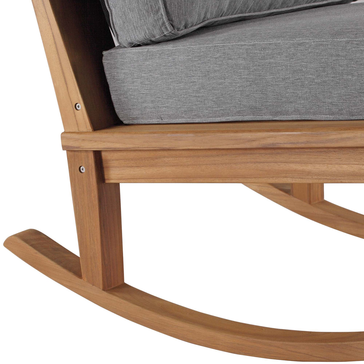 Marina outdoor teak rocking chair with gray cushions and solid wood frame by Modway on Tampa Home & Garden Store