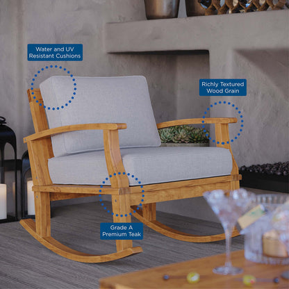 Marina outdoor teak rocking chairs by Modway, set of 2 with light gray cushions on Tampa Home & Garden Store