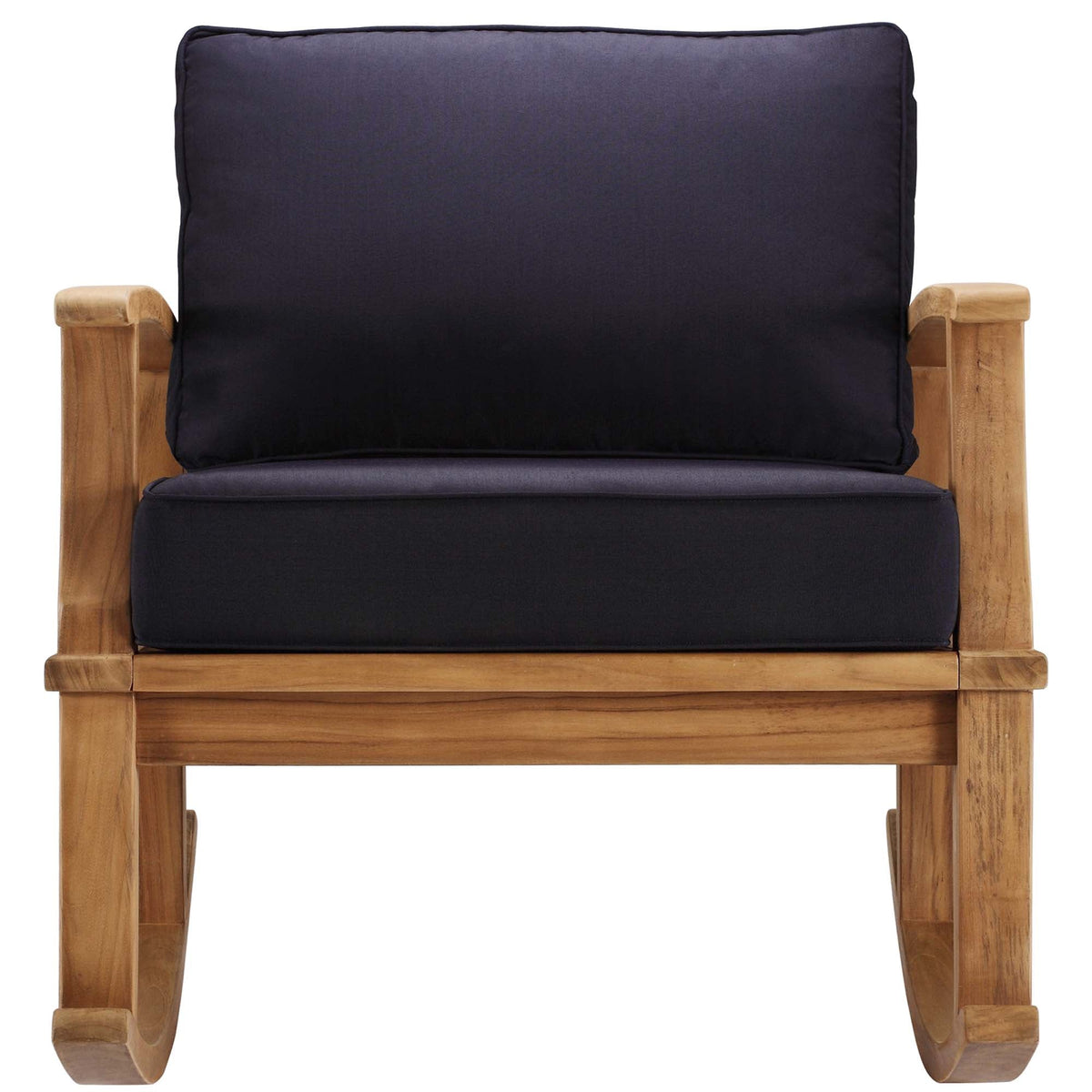 Marina Outdoor Patio Teak Rocking Chair navy cushion on natural teak wood frame on Tampa Home & Garden Store