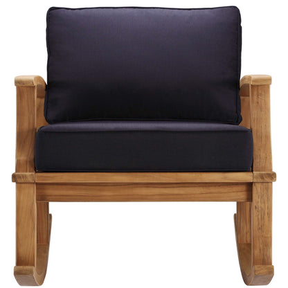Marina Outdoor Patio Teak Rocking Chair navy cushion on natural teak wood frame on Tampa Home & Garden Store