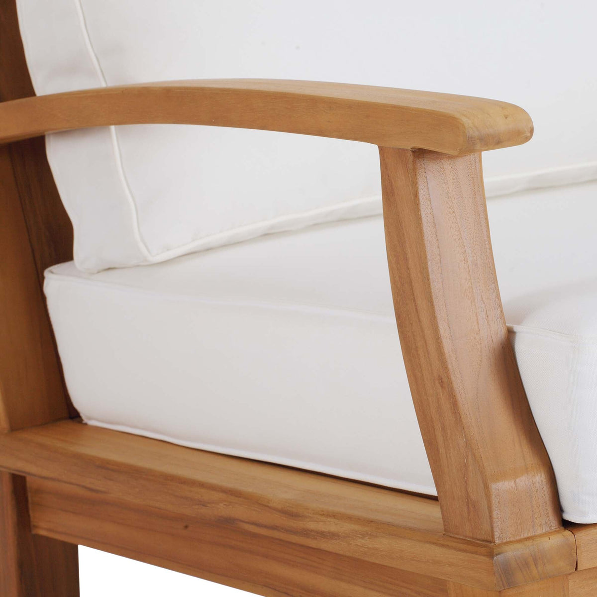 Marina outdoor teak rocking chair with white cushions on Tampa Home & Garden Store