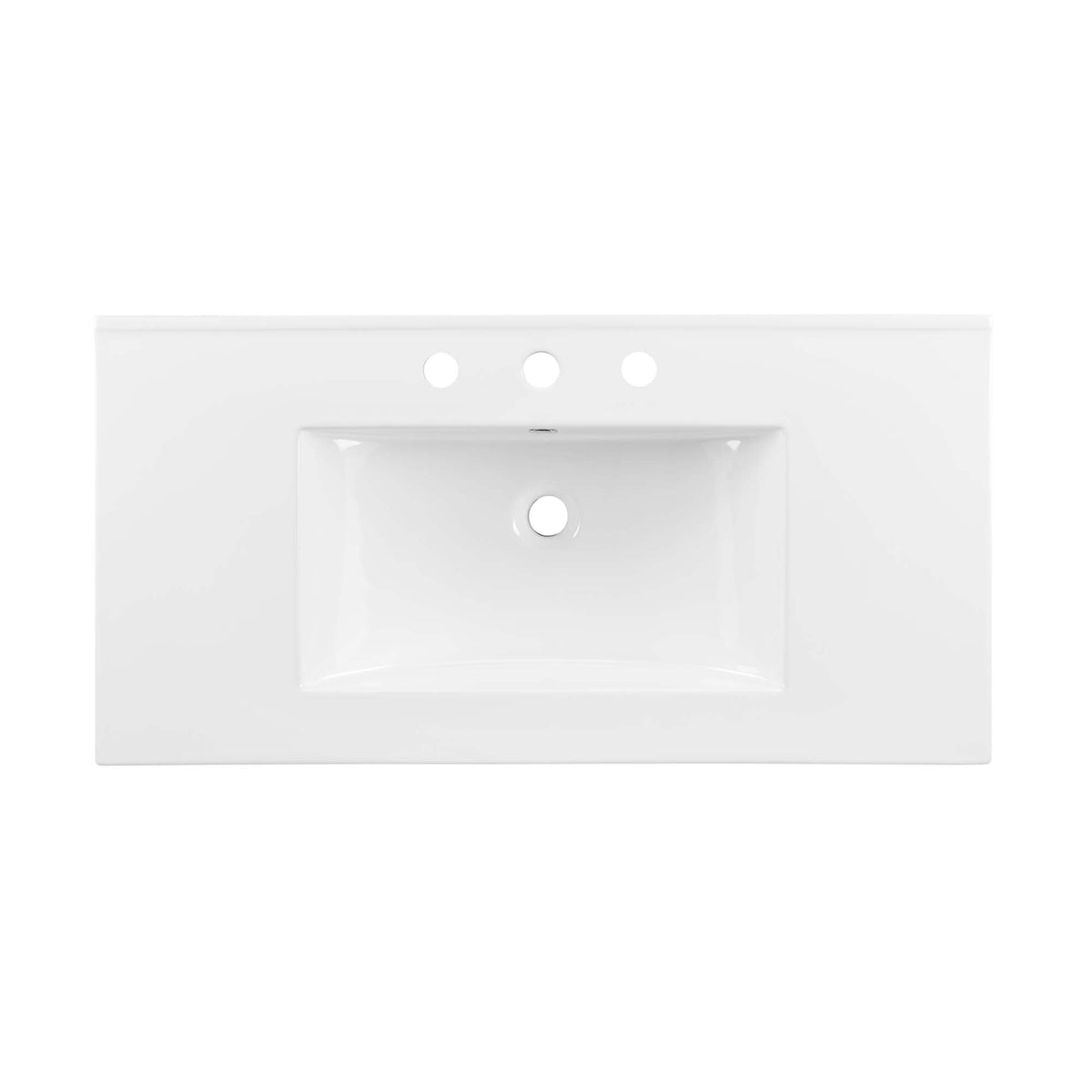 Cayman bathroom sink Modway, white rectangular vanity with three faucet holes on backsplash on Tampa Home & Garden Store