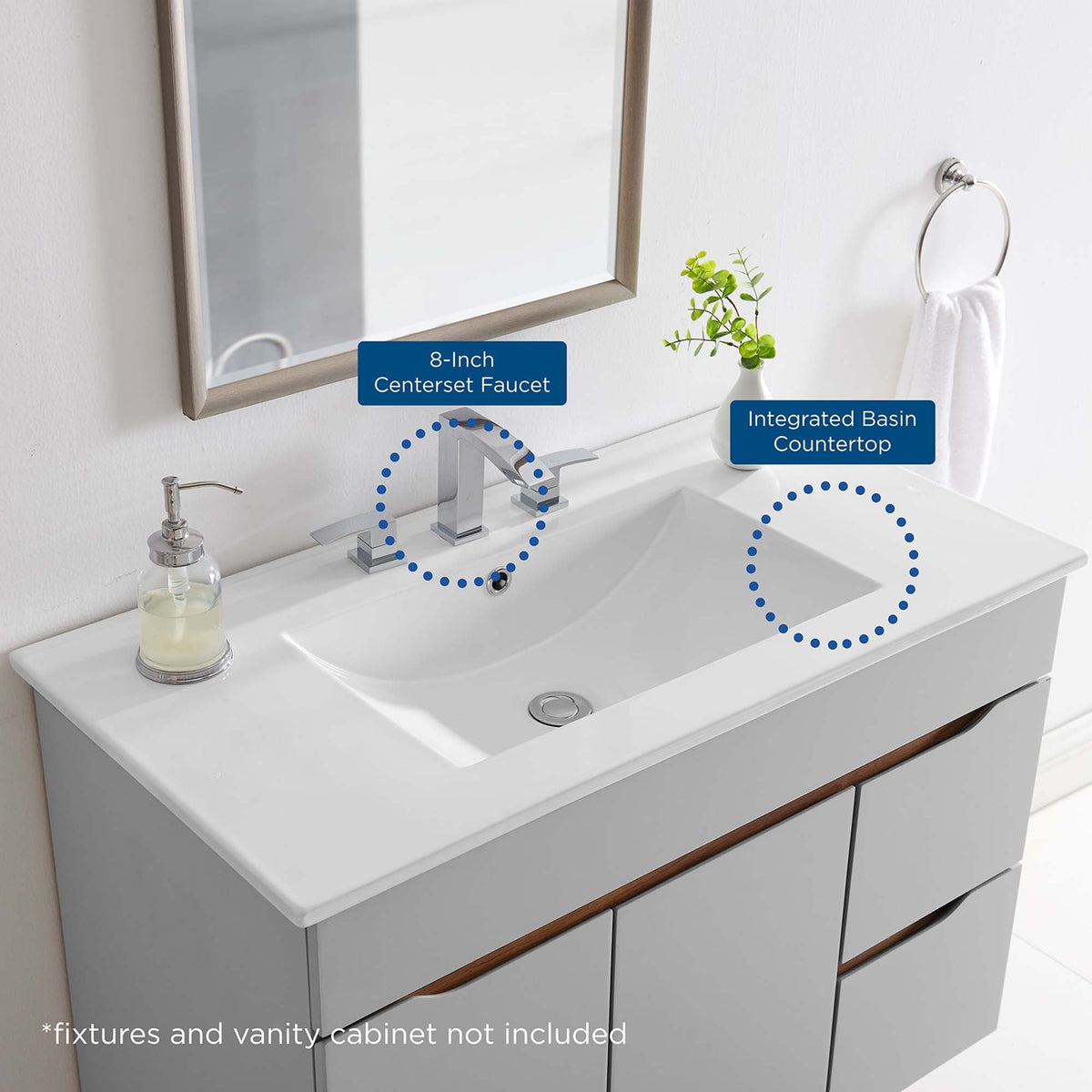 Cayman Bathroom Sink by Modway, white porcelain sink with chrome centerset faucet on Tampa Home & Garden Store