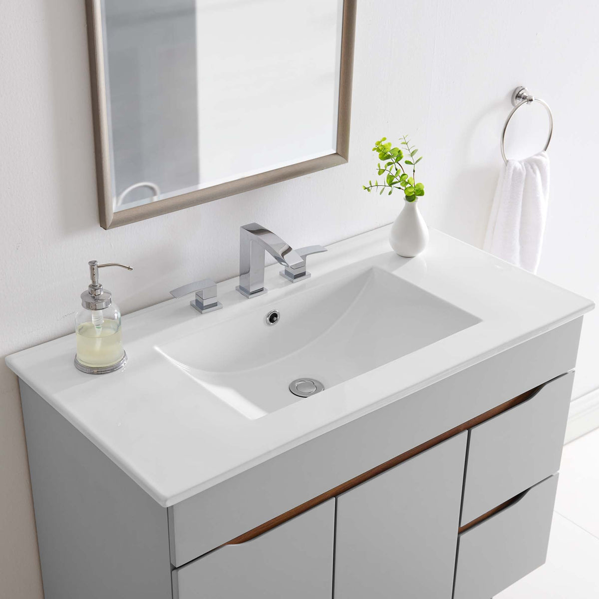 Modway Cayman bathroom sink with white rectangular basin and chrome square faucets on Tampa Home & Garden Store