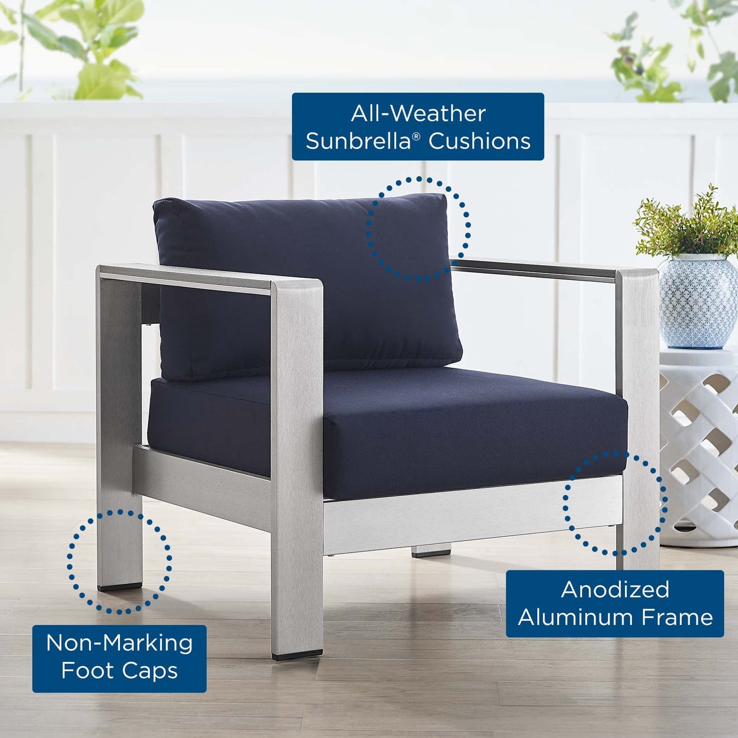 Shore Aluminum and Sunbrella Patio Armchair