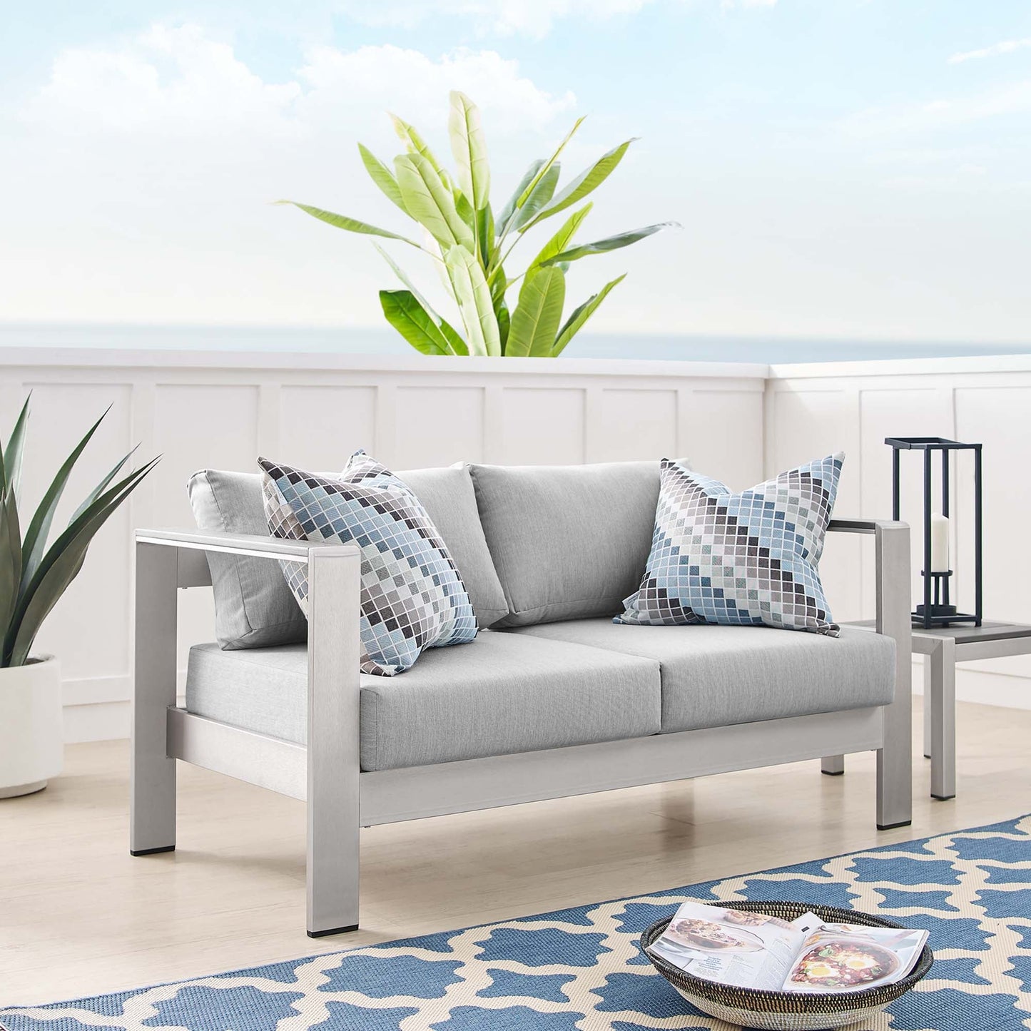 Shore Aluminum and Sunbrella Outdoor Loveseat