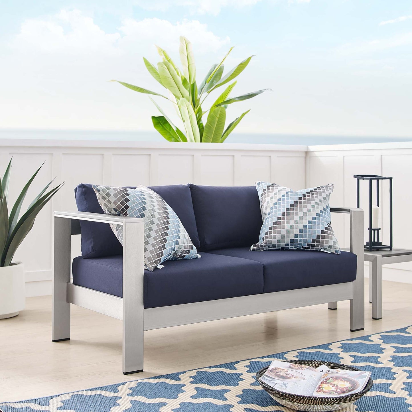 Shore Aluminum and Sunbrella Outdoor Loveseat
