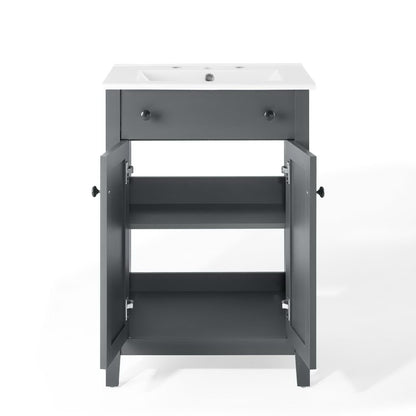 Nantucket bathroom vanity by Modway gray cabinet with white countertop and two round knobs on Tampa Home & Garden Store
