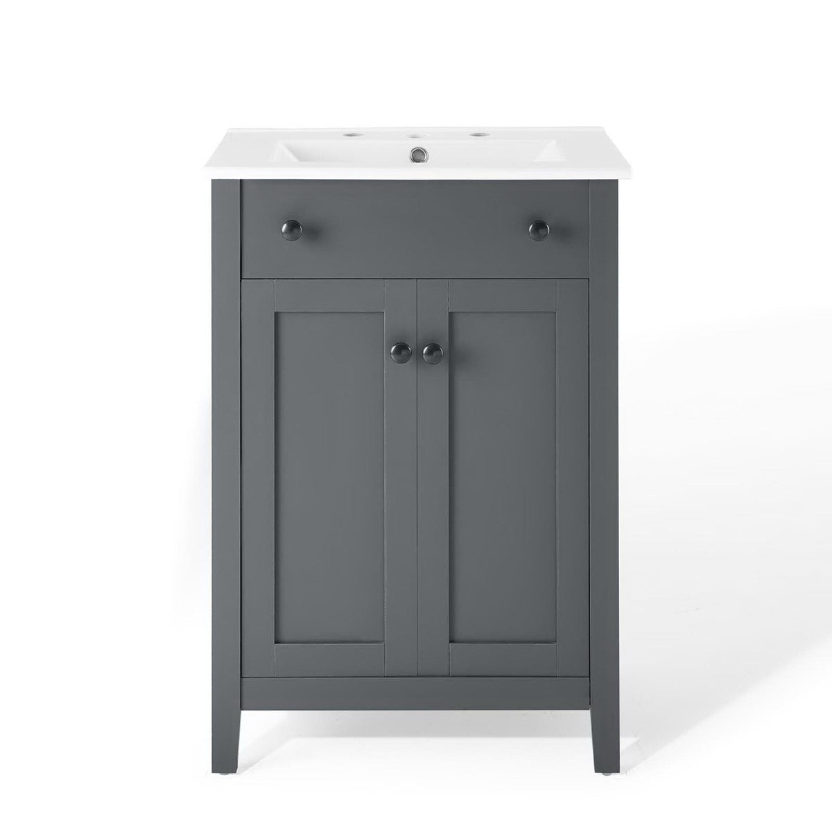 Nantucket bathroom vanity gray cabinet with white sink top, two doors, round knobs HouseOfZazla on Tampa Home & Garden Store