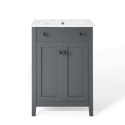 Nantucket bathroom vanity gray cabinet with white sink top, two doors, round knobs HouseOfZazla on Tampa Home & Garden Store