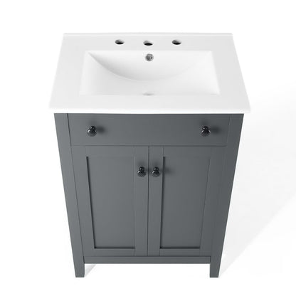 Nantucket Bathroom Vanity by Modway, gray cabinet with white ceramic sink and black hardware on Tampa Home & Garden Store
