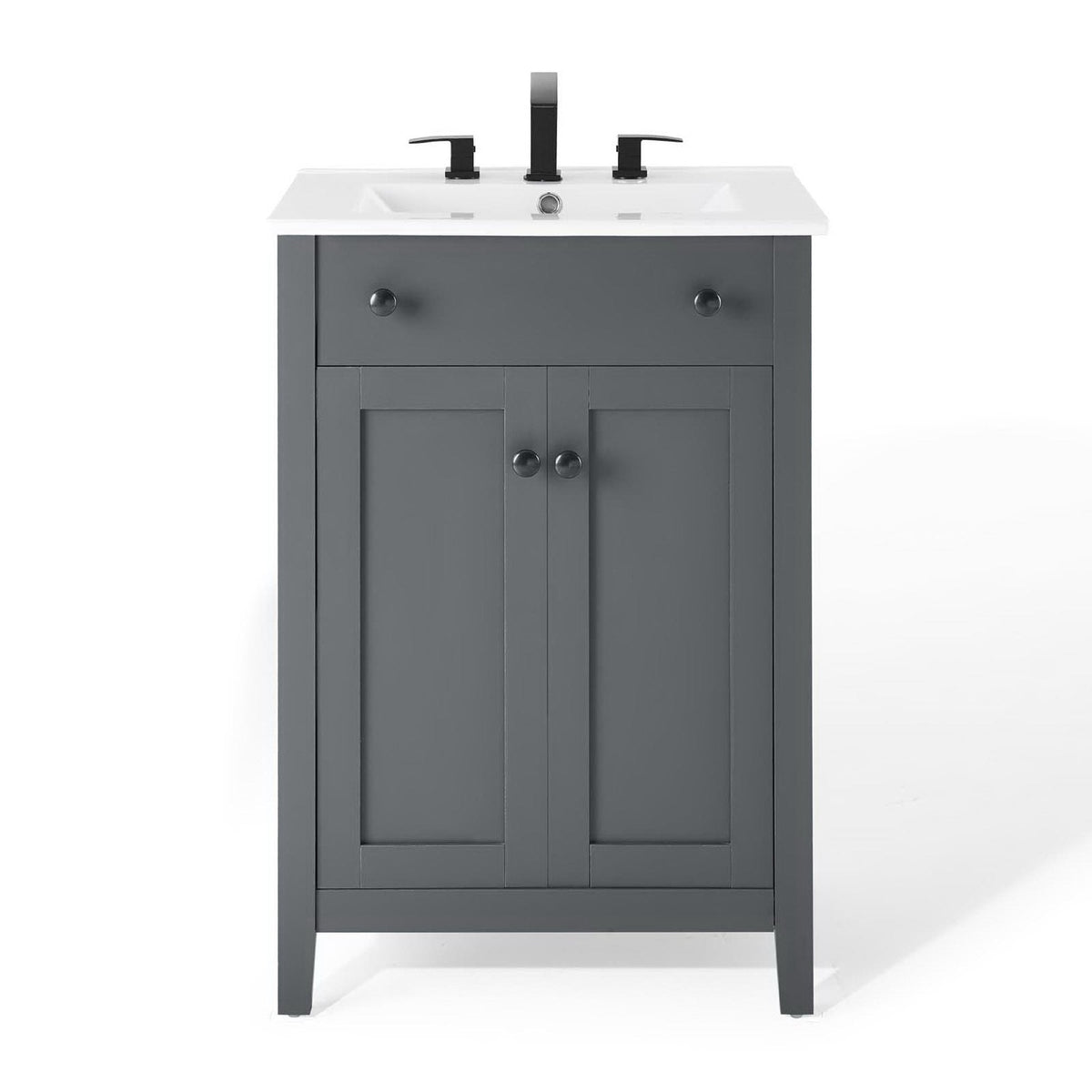 Nantucket Bathroom Vanity by Modway, gray cabinet with white countertop and black faucet on Tampa Home & Garden Store