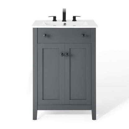 Nantucket Bathroom Vanity by Modway, gray cabinet with white countertop and black faucet on Tampa Home & Garden Store