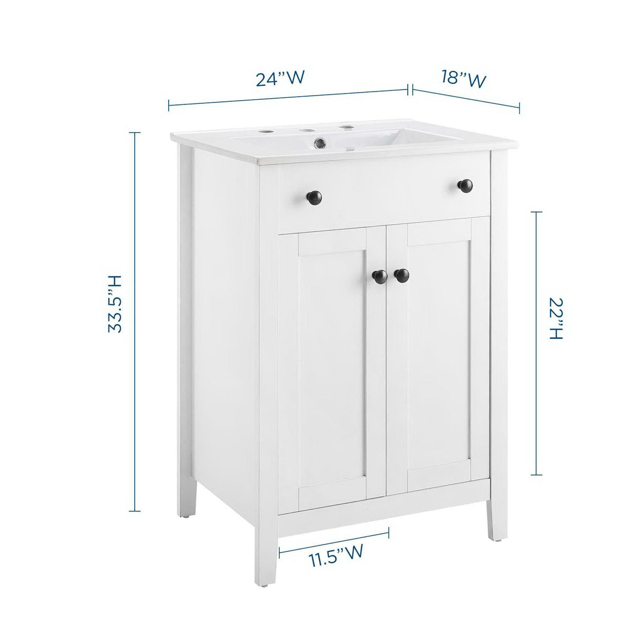 Nantucket Bathroom Vanity by Modway, white cabinet with top sink opening and metal knob pulls on Tampa Home & Garden Store