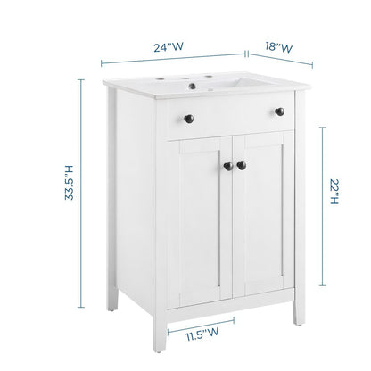 Nantucket Bathroom Vanity by Modway, white cabinet with top sink opening and metal knob pulls on Tampa Home & Garden Store