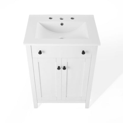 Nantucket bathroom vanity by Modway, white cabinet with ceramic sink and three-hole faucet deck on Tampa Home & Garden Store