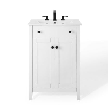 Nantucket Bathroom Vanity by Modway, white vanity with black faucet hardware on Tampa Home & Garden Store