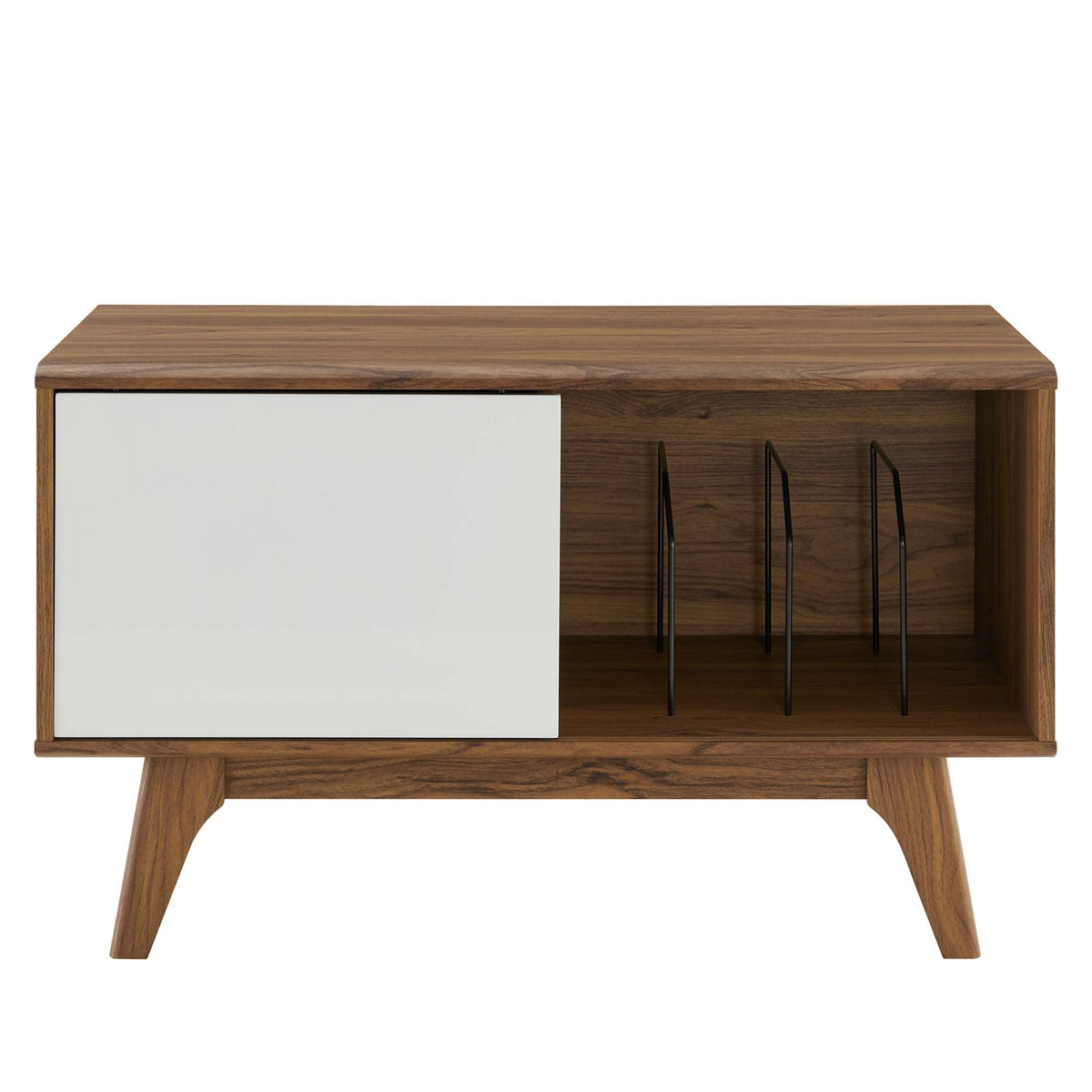 Envision vinyl record display stand by Modway in a wood cabinet with white panel on Tampa Home & Garden Store