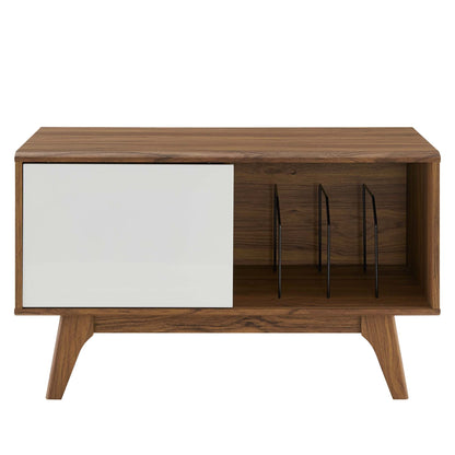 Envision vinyl record display stand by Modway in a wood cabinet with white panel on Tampa Home & Garden Store