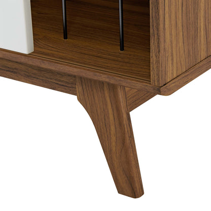 Envision Vinyl Record Display Stand by Modway brown wood veneer with black metal legs for living room furniture on Tampa Home & Garden Store