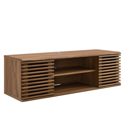 Render wall-mount media console TV stand by Modway in warm wood with slatted sides on Tampa Home & Garden Store