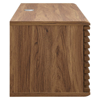 Render wall-mount media console TV stand in warm oak finish with cable grommet on Tampa Home & Garden Store