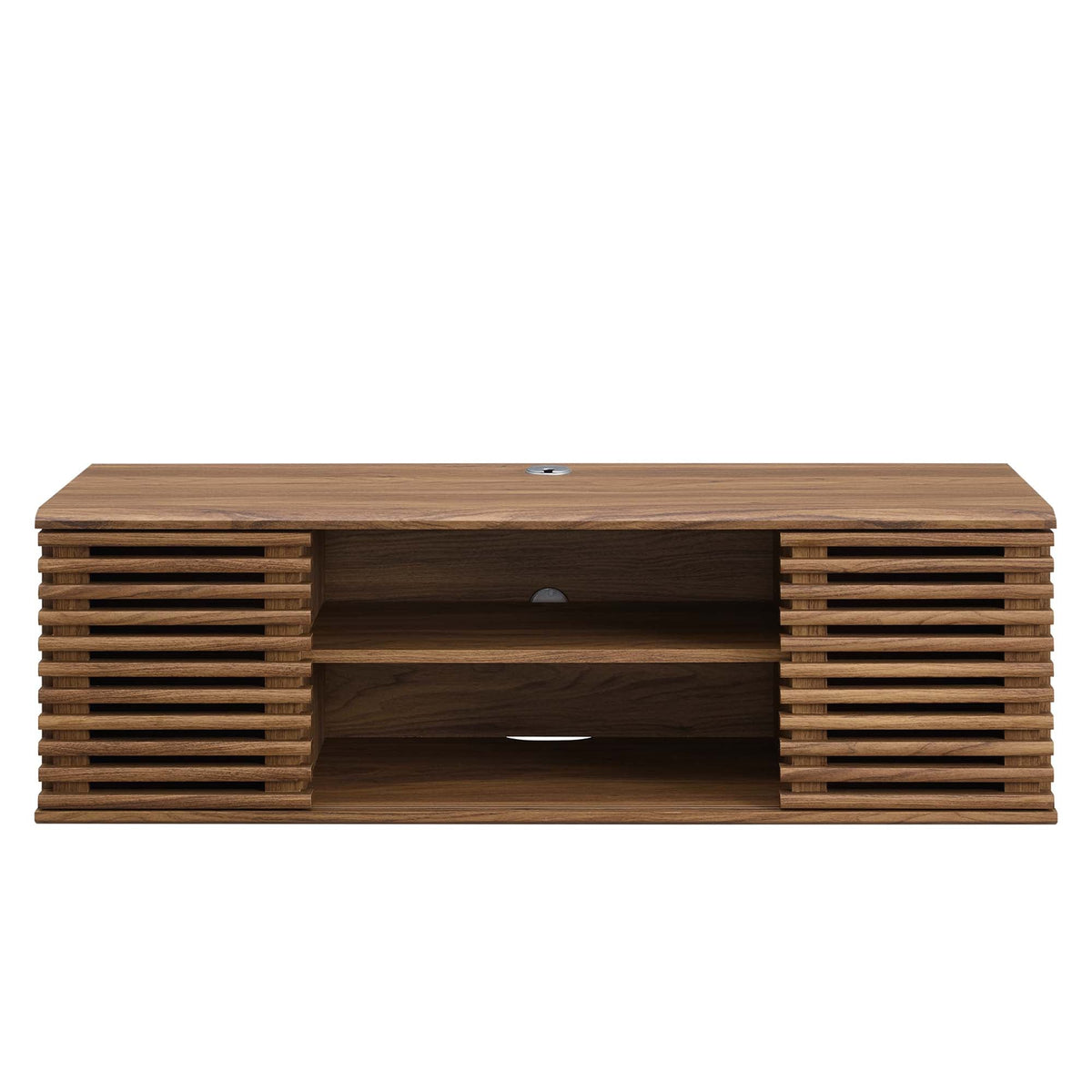 Modway Render Wall-Mount Media Console TV Stand in warm wood with slatted side panels and open lower shelf on Tampa Home & Garden Store