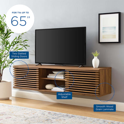 Render wall-mount media console TV stand Modway in smooth wood grain with two slatted doors on Tampa Home & Garden Store