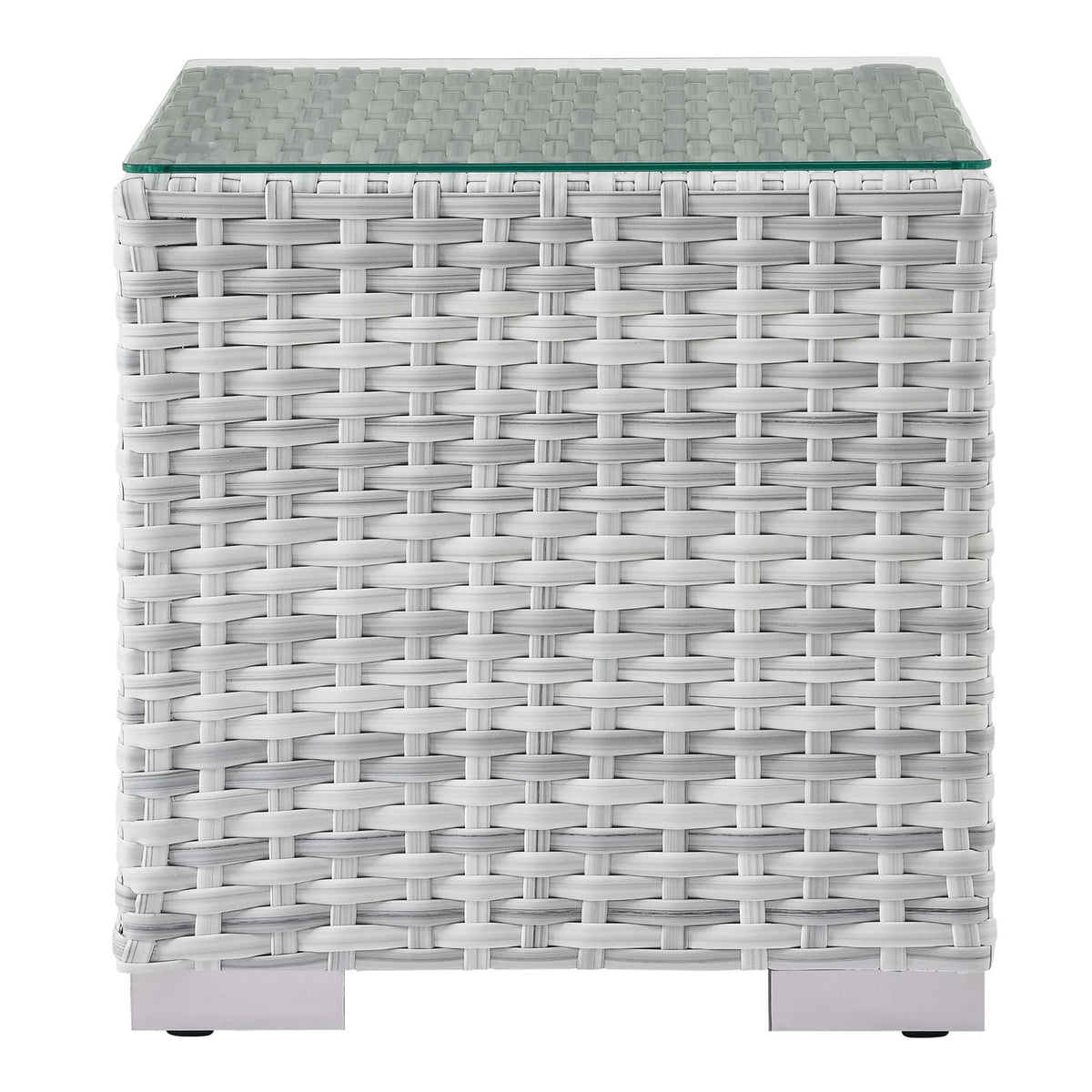 Convene Outdoor Patio Side Table by Modway, gray woven rattan base with glass top on Tampa Home & Garden Store