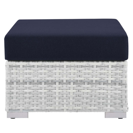 Convene outdoor patio ottoman by Modway with navy cushion on white wicker base on Tampa Home & Garden Store