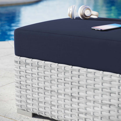 Convene Outdoor Patio Ottoman navy cushion on white wicker base by Modway on Tampa Home & Garden Store