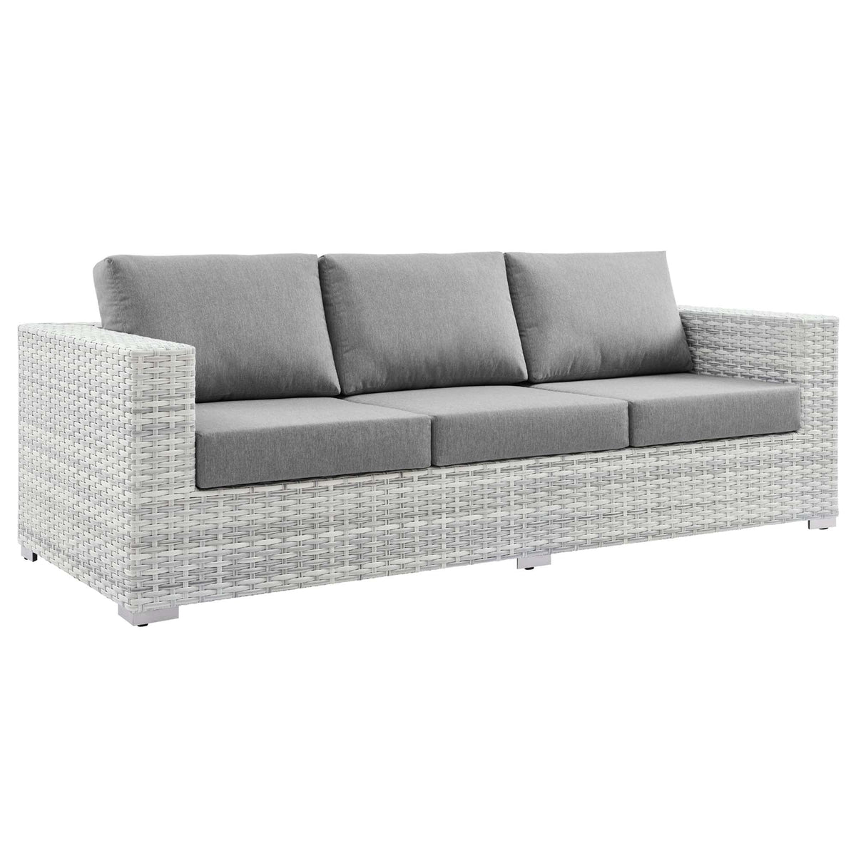 Convene Outdoor Patio Sofa by Modway, gray cushions on white wicker frame on Tampa Home & Garden Store