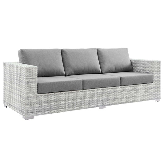 Convene Outdoor Patio Sofa by Modway, gray cushions on white wicker frame on Tampa Home & Garden Store