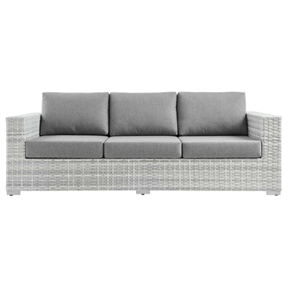 Convene Outdoor Patio Sofa by Modway, 3-seat gray cushions in white wicker frame on Tampa Home & Garden Store