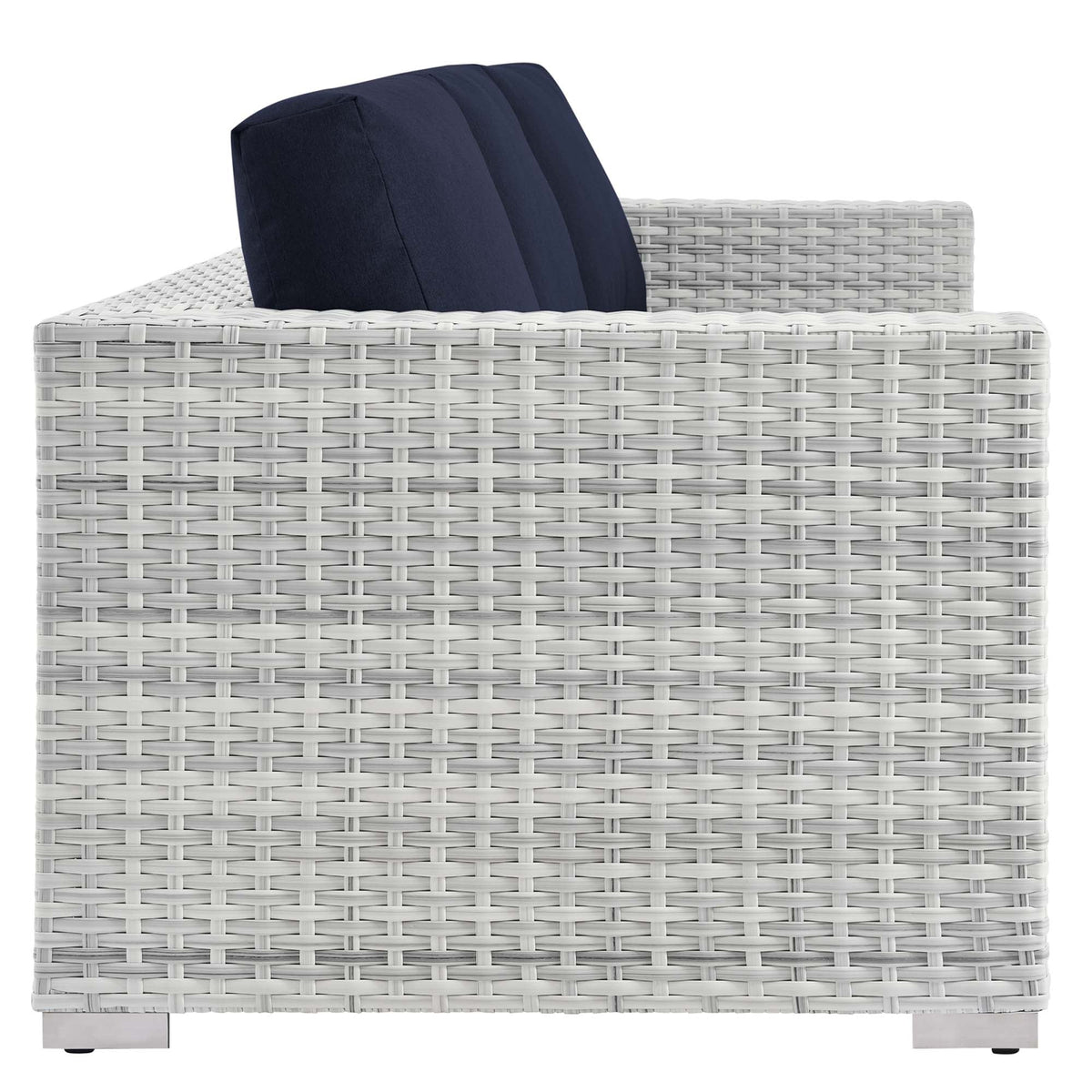 Convene Outdoor Patio Sofa by Modway, navy cushions on white wicker frame on Tampa Home & Garden Store