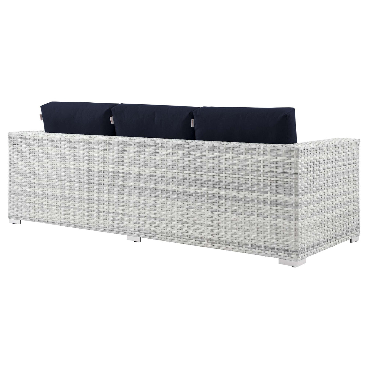 Convene Outdoor Patio Sofa navy cushions on white wicker frame by HouseOfZazla on Tampa Home & Garden Store