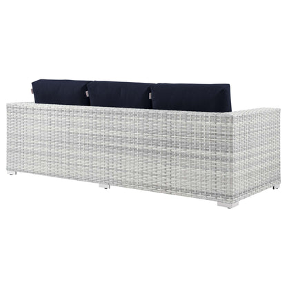 Convene Outdoor Patio Sofa navy cushions on white wicker frame by HouseOfZazla on Tampa Home & Garden Store