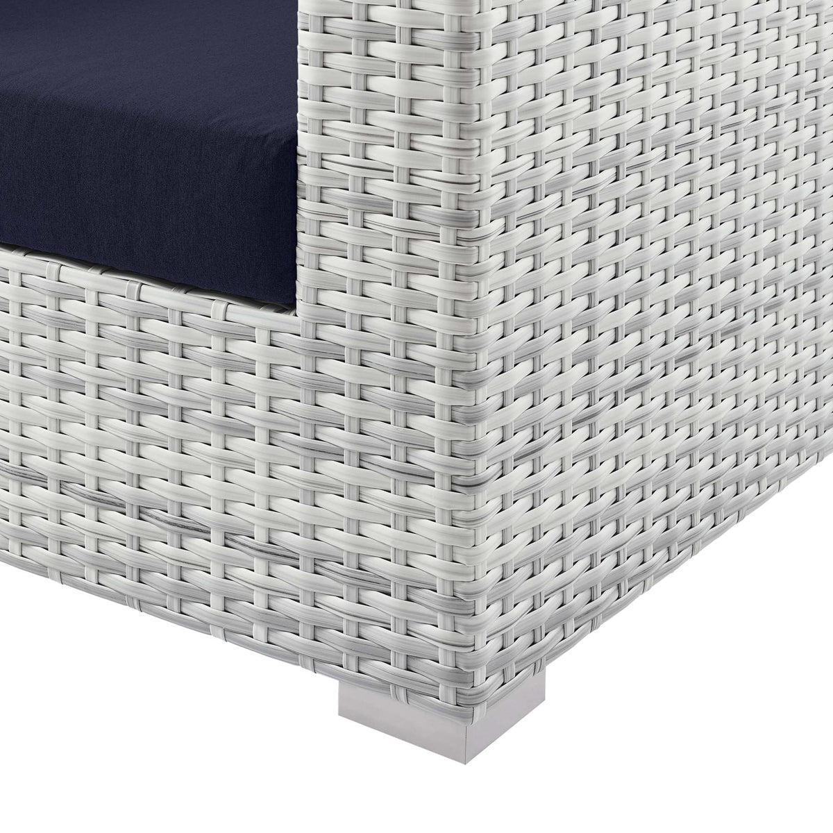 Convene outdoor patio sofa by Modway with navy cushion and light gray woven rattan frame on Tampa Home & Garden Store