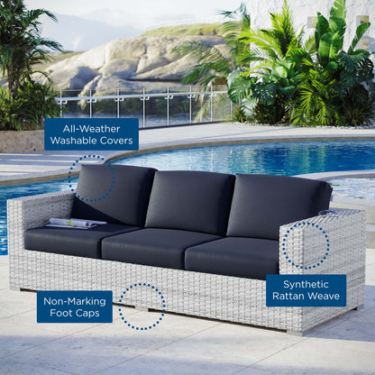 Convene Outdoor Patio Sofa by Modway, dark gray cushions in synthetic rattan weave, HouseOfZazla on Tampa Home & Garden Store