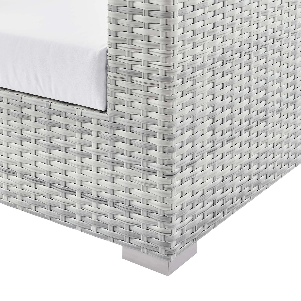 Convene outdoor patio sofa by Modway with light gray woven rattan frame and white cushion on Tampa Home & Garden Store