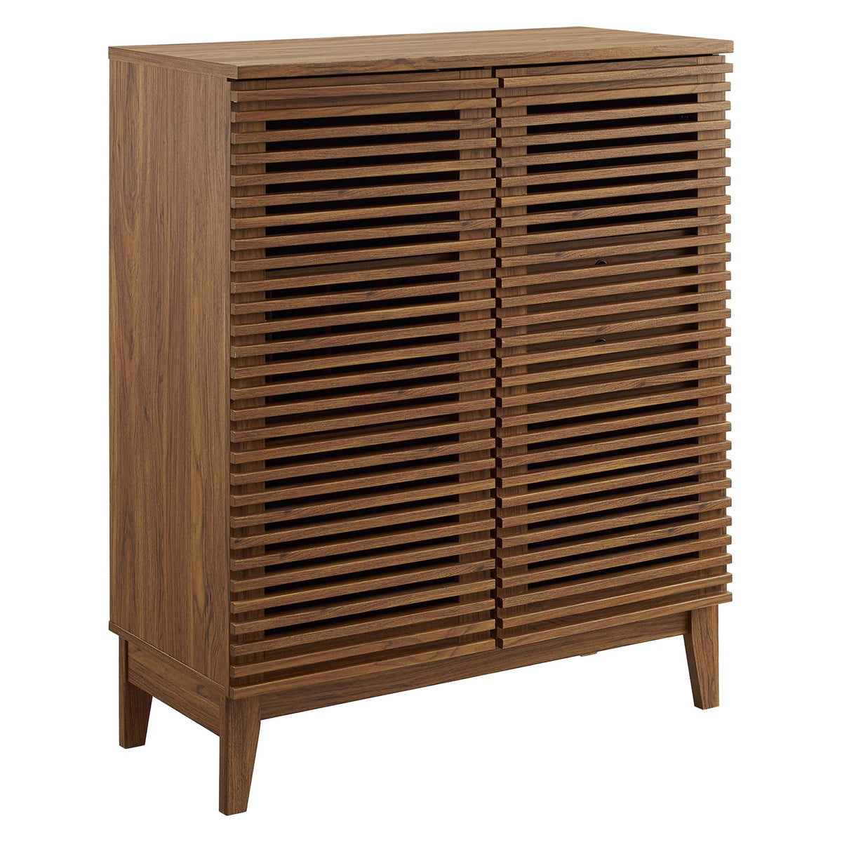 Render Bar Cabinet by Modway - Walnut with slatted wood doors and tapered legs on Tampa Home & Garden Store