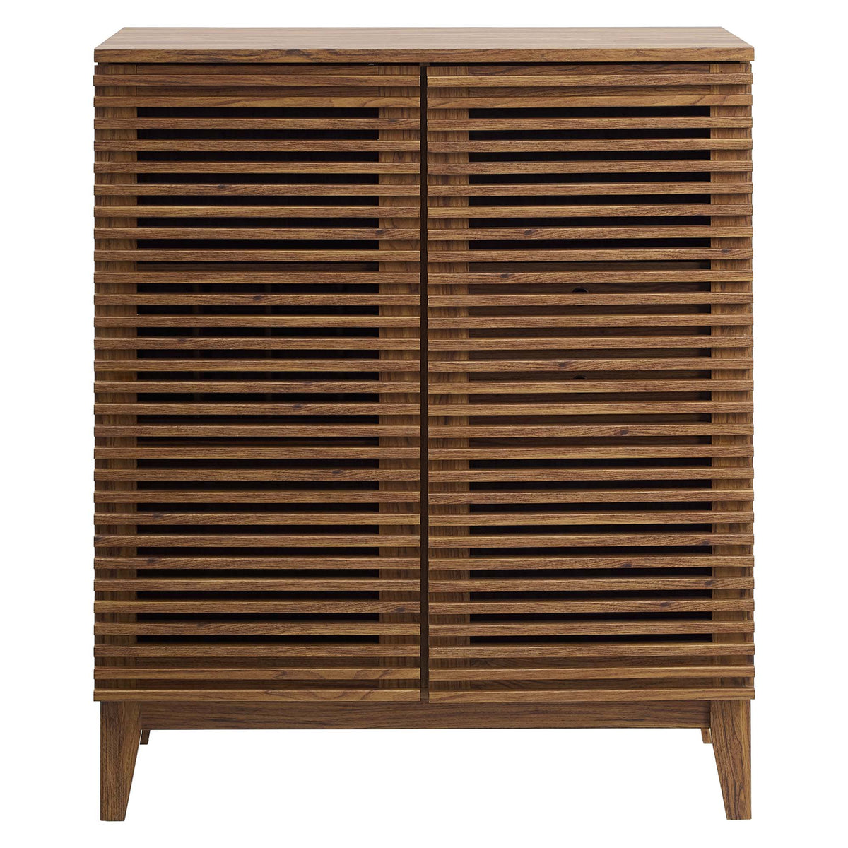 Render Bar Cabinet in Walnut by Modway, horizontal slatted panels, two doors on Tampa Home & Garden Store