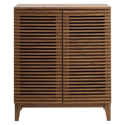 Render Bar Cabinet in Walnut by Modway, horizontal slatted panels, two doors on Tampa Home & Garden Store